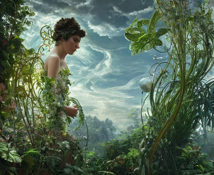 Image similar to transparent clear see - through image of twisting clouds, lush botany, floral environment, ultra realistic, concept art, art nouveau, photorealistic, octane render, 8 k, unreal engine. art by gustave dore and nori inoguchi and sam kaplan and zachary goulko and christopher marley and artgerm and alphonse mucha