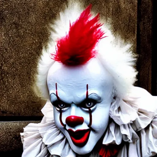 Image similar to pennywise dressed as pulcinella