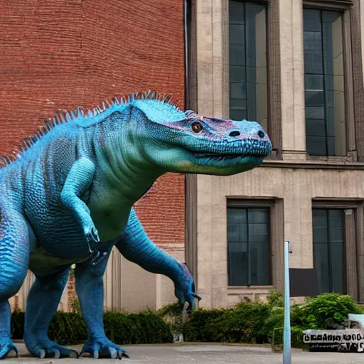 Image similar to dinosaurus in Kortrijk, photorealistic