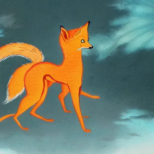 Prompt: a nine tailed fox, kitsune, japanese folklore, realistic depiction