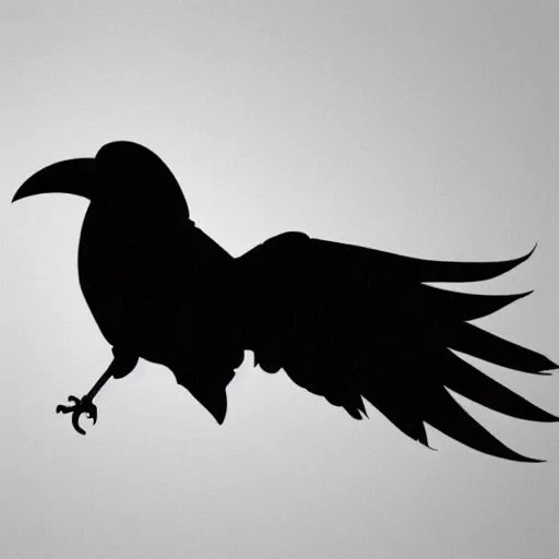 Prompt: a raven made of ink, flying, on a white background