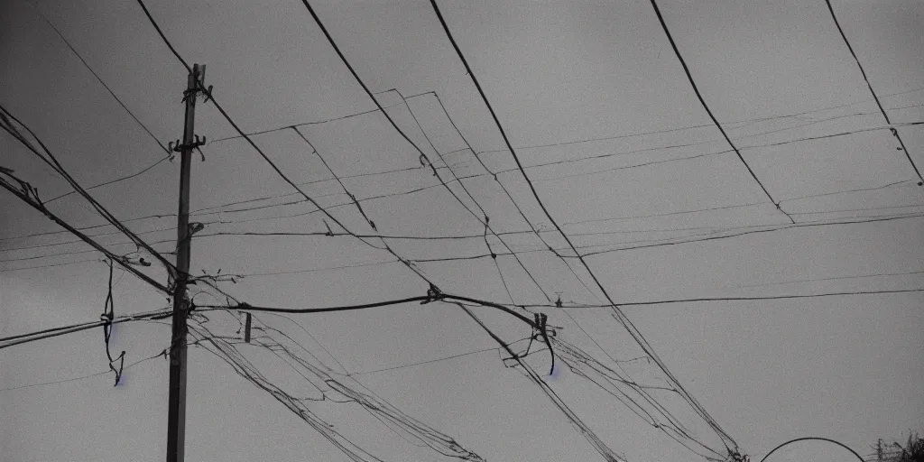 Image similar to telephone wires out of a bus window, leica, 2 4 mm lens, cinematic screenshot from the 2 0 0 1 surrealist film directed by charlie kaufman, kodak color film stock, f / 2 2, 2 4 mm wide angle anamorphic