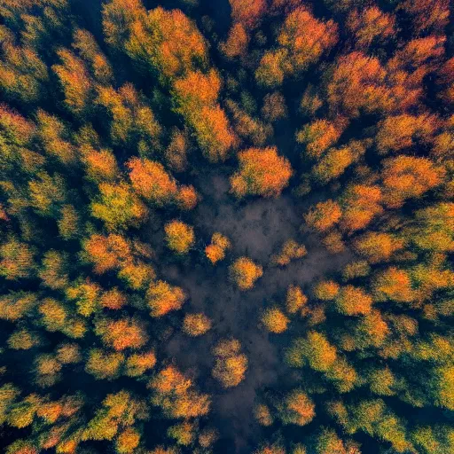 Prompt: An incredible matte photograph of an ailen landscape taken from a satellite looking straight down, Nikon D5 Sigma 50–500mm lens, ambient occlusion, volumetric lighting, rtx ray tracing, unreal engine, psychedelic colors, by Vadim Sadovski artstation, Lighting by Charly Vanlaere artstation