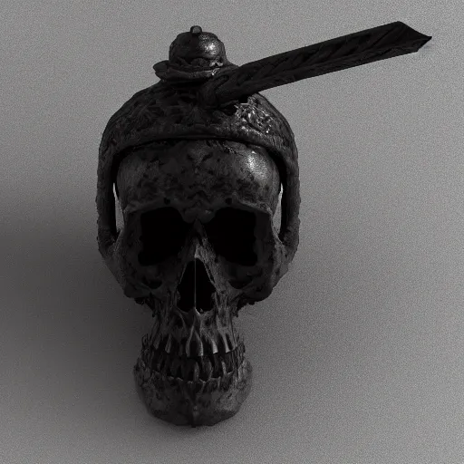 Image similar to a black sword skull handle, ornament, on a gray background, a 3 d render by dom qwek, studio lighting, raytracing, trending on polycount, futurism, hard surface modeling, rendered in maya, 3 ss max, blender, artstation hd