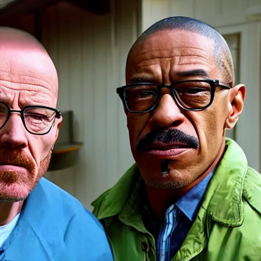 Prompt: walter white and gus fring having a barbeque, selfie