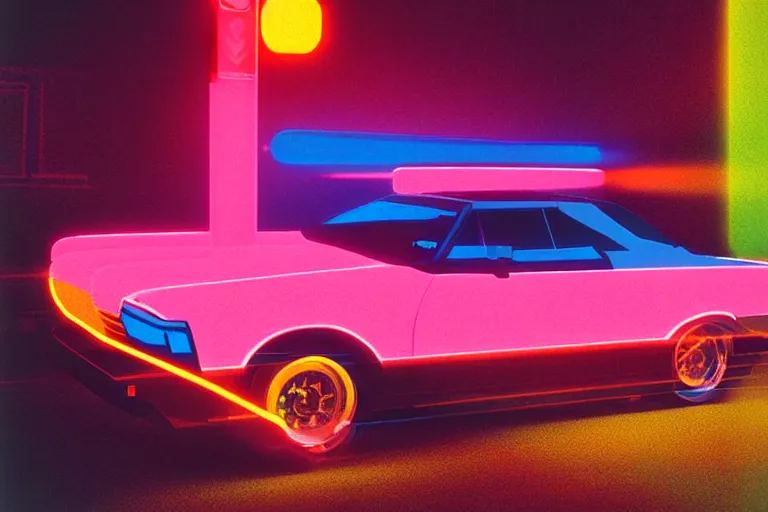 Image similar to stylized poster of a single gnx grand national, thick neon lights, ektachrome photograph, volumetric lighting, f 8 aperture, cinematic eastman 5 3 8 4 film