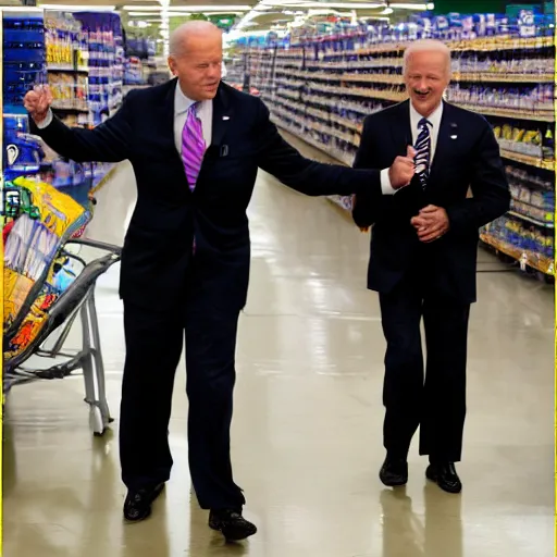 Image similar to joe biden walmart fist fight, detailed faces