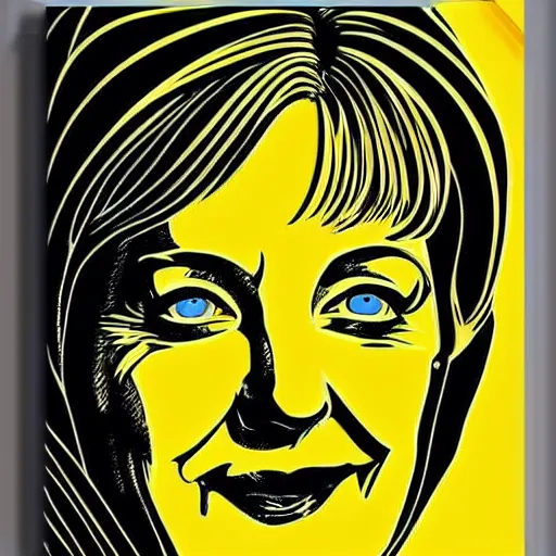 Image similar to smiling, happy, beautiful, intelligent, powerful, angela merkel, loving eyes, fully clothed, wise, beautiful, dramatic lighting, sharp focus, art deco patterns by stanley artgerm, retro futurism, dramatic lighting, trending on artstation, flat colour, geometric curves, gradient filter