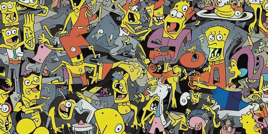 Prompt: “SpongeBob in the style of Guernica, trending on artstation, 8k, highly detailed”