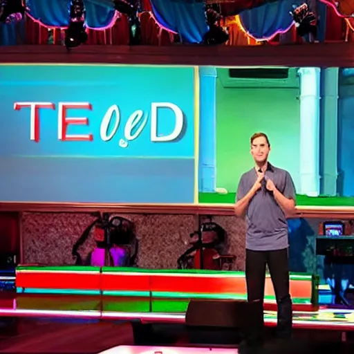 Image similar to jerma 9 8 5 doing a ted talk, wide shot, high resolution