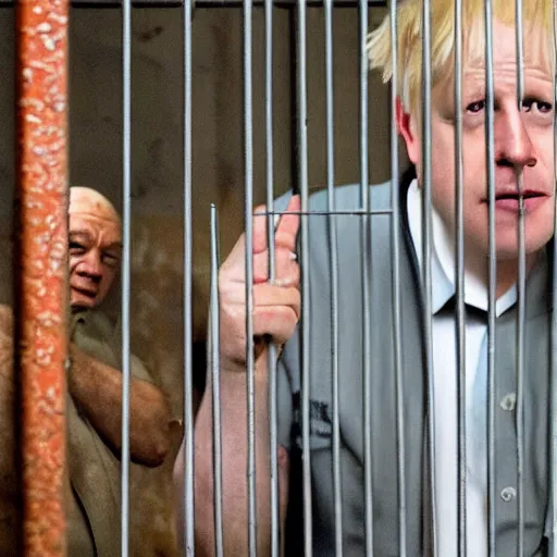 Prompt: scene from the green mile of boris johnson behind bars, photorealistic, highly detailed 8 k