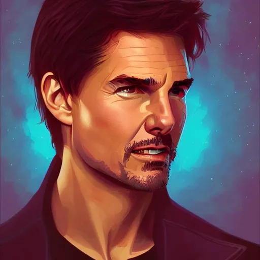 Image similar to Tom Cruise as Tony Stark, ambient lighting, 4k, alphonse mucha, lois van baarle, ilya kuvshinov, rossdraws, artstation