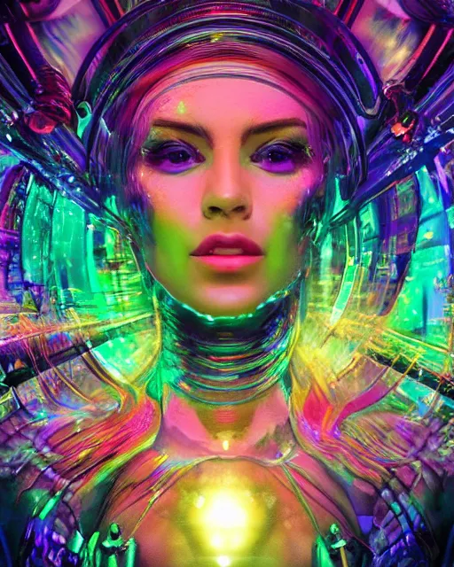 Image similar to a powerful energy psychedelic matrix queen, by alexander fedosav, hyper detailed digital matte painting, concept art, hyperrealism, 1 6 k resolution, cinema 4 d, 8 k resolution, trending on artstation, behance hd, a masterpiece, by stephan martiniere, particles, cel - shaded, power bright neon energy, by david a. hardy,