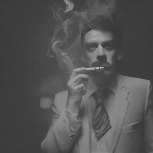 Image similar to Mario smoking a cigarette in a spooky David Lynch film aesthetic!!!