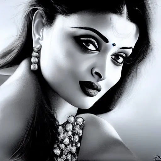 Image similar to beautiful cute Aishwarya Rai, natural beauty expressive pose, art by mark brooks, but as a real life photograph glamour fashion pinup, photorealism cinematic lighting