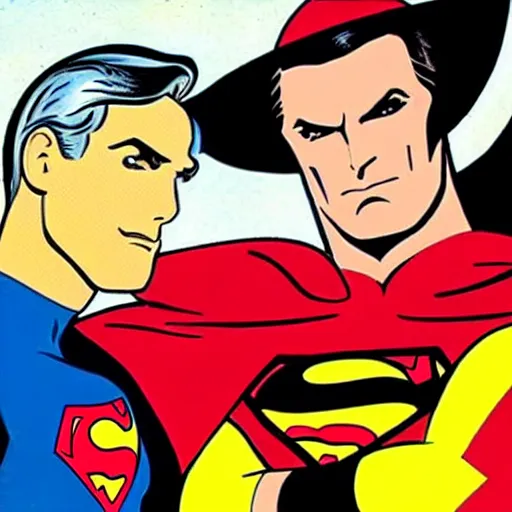 Prompt: adam west batman teams up with superman on the 1 9 6 6 batman tv show