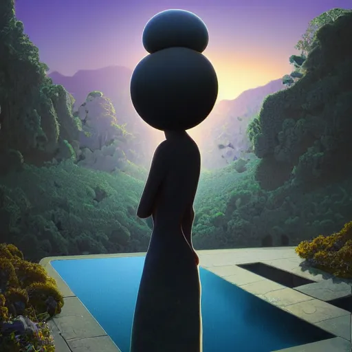 Image similar to !dream Goro Fujita, minimalistic, hyperrealistic surrealism, award winning masterpiece with incredible details, epic stunning, infinity pool, a surreal vaporwave liminal space, highly detailed, trending on ArtStation, artgerm and greg rutkowski and alphonse mucha, daily deviation, IAMAG, broken giant marble head statue ruins, golden hour