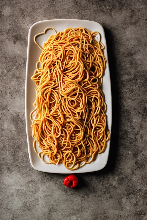 Prompt: food photography of spaghetti in a urinal, bon apatite, creepy photo