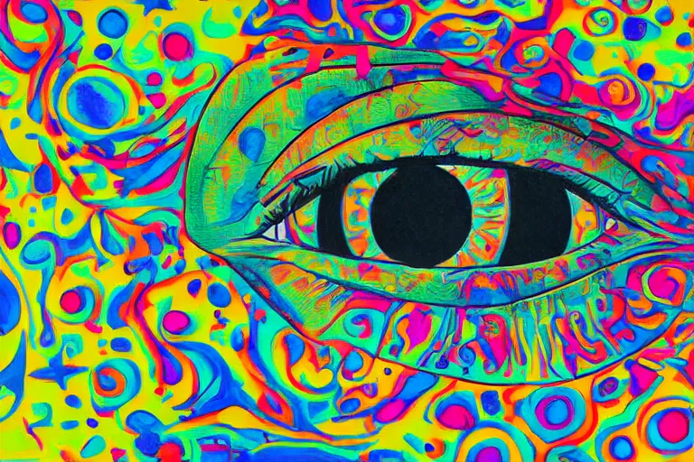 Image similar to an eye with stars and clouds, a pop art painting by martine johanna, behance contest winner, psychedelic art,