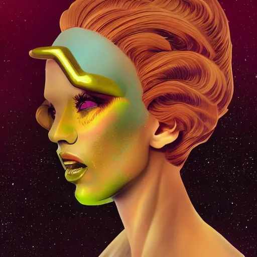 Image similar to highlights and highly detailed retro futuristic portrait of alien witch