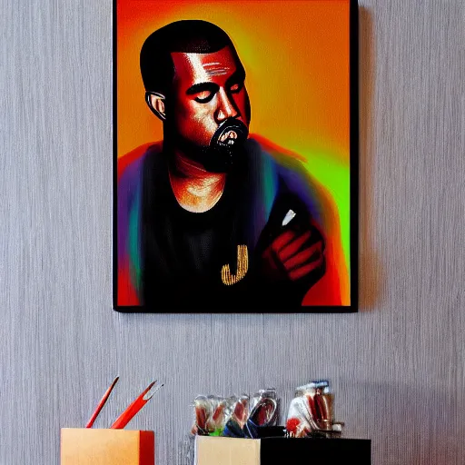 Image similar to Kanye west painting by bob ross 4k detail