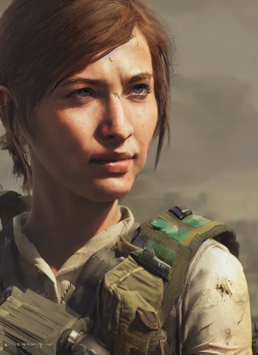 Image similar to A comic book style portrait painting of a female ranger in a post apocalyptic setting, unreal 5, DAZ, hyperrealistic, octane render, dynamic lighting