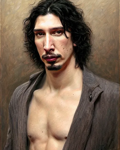 Image similar to beautiful realistic artistic detailed portrai of adam driver by gaston bussiere, donato giancola