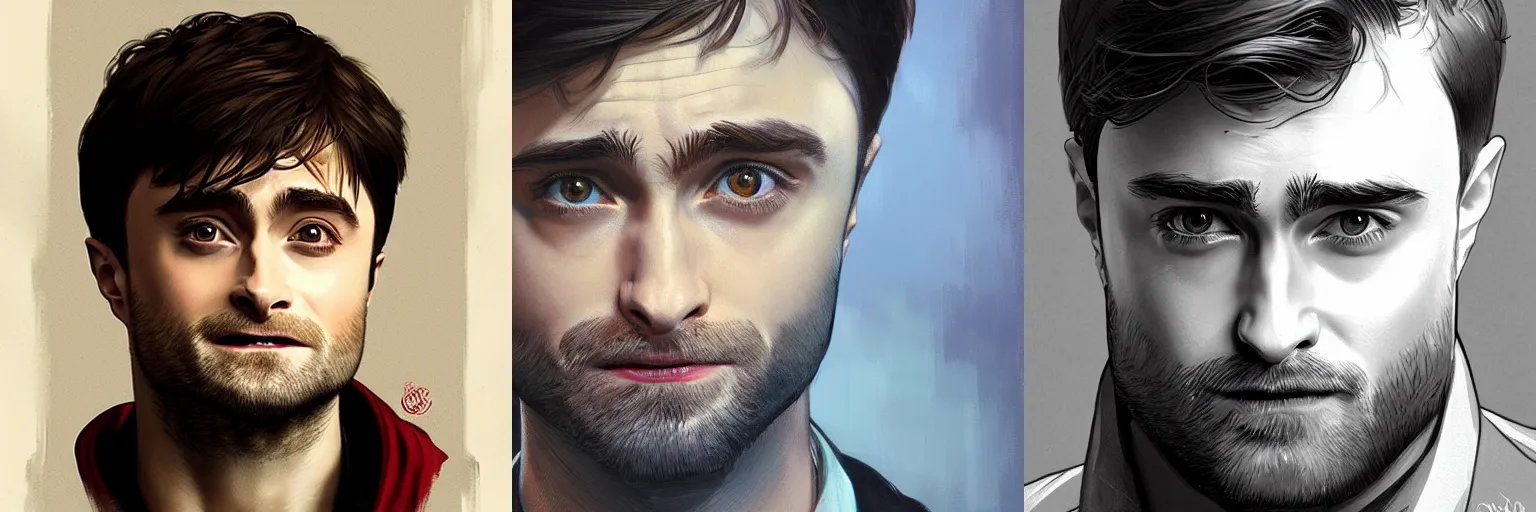 Prompt: portrait of Daniel Radcliffe as a detective, highly detailed, digital painting, artstation, concept art, sharp focus, illustration, art by artgerm and greg rutkowski and alphonse mucha