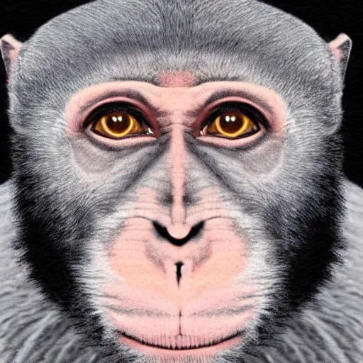 Image similar to portrait of a macaque wearing a black headband, in the style of piccaso