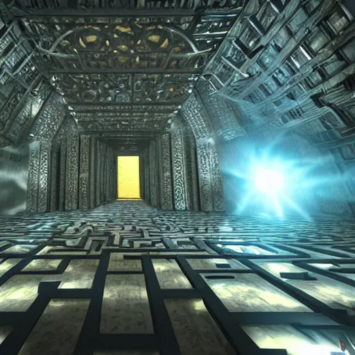 Prompt: the grand entrance to the endless maze, art by kotaro chiba, volumetric lighting, epic composition