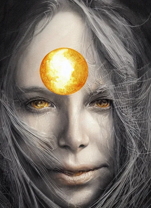 Image similar to golden moon at background, creative!!! composition for a book cover, absurdly beautiful, ultrafine hyperrealistic detailed old witch face by wlop and artgerm and greg rutkowski, intricate linework, sharp focus, smooth, octopath traveler, final fantasy, unreal engine, dramatic lighting, ethereal, 8 k