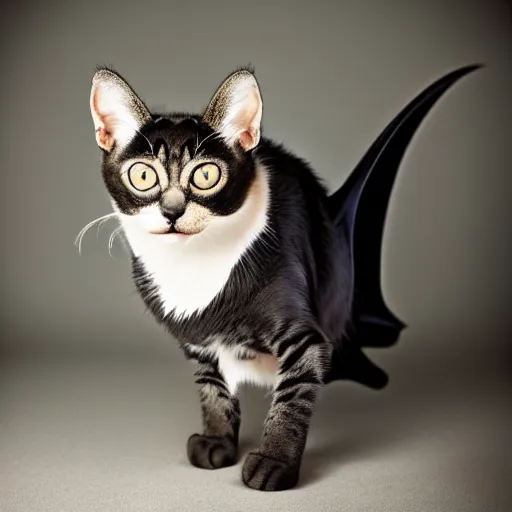 Image similar to a feline bat - cat - hybrid, animal photography