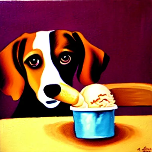 Image similar to painting of a dog eating ice cream