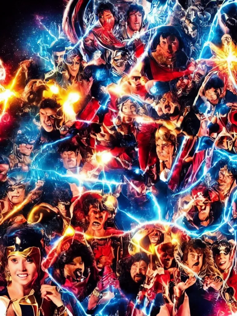 Image similar to 8 0 ´ s live action super hero team movie poster