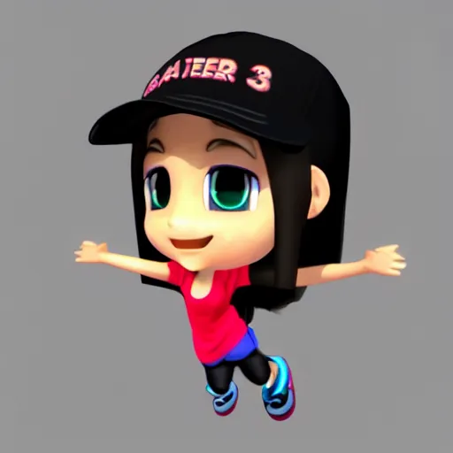 Image similar to profile pic of a chibi skater girl with a baseball cap 3 d render character art 8 k