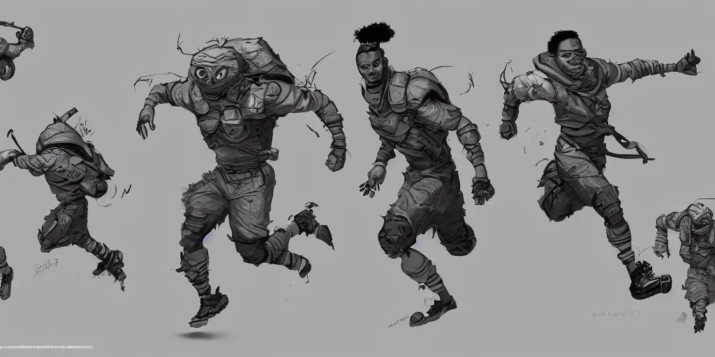 Image similar to cartoonish will smith running, character sheet, fine details, concept design, contrast, kim jung gi, greg rutkowski, trending on artstation, 8 k, full body, turnaround, front view, back view, ultra wide angle