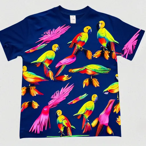 Prompt: parrots graphic tees