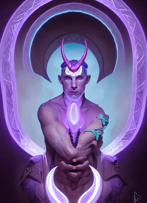 Prompt: symmetry!! portrait of a male purple and teal skinned tiefling with demon horns, glowing lights!! intricate, elegant, highly detailed, digital painting, artstation, concept art, smooth, sharp focus, illustration, art by artgerm and greg rutkowski and alphonse mucha