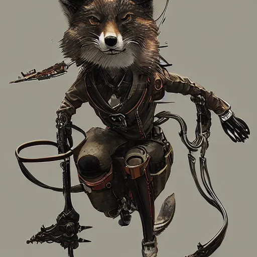 Prompt: a mechanical fox by viktor antonov,, dishonored, concept art, intricate, detailed, dramatic, artstation, punk, colorful