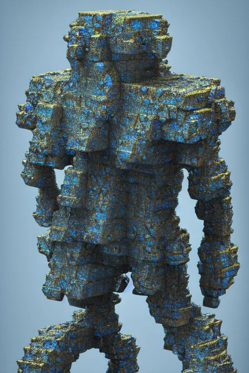 Image similar to concept art of totally fractal bismuth golem, consists of bismuth fractalization, extremely high details, masterpiece, photorealistic, hyperrealism, vray, octane render, volumetric lighting, depth of field, bokeh, artstation, cgsociety by johannen voss, greg broadmore