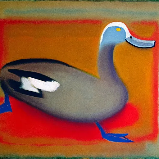 Prompt: a duck on the prowl oil painting Mark Rothko