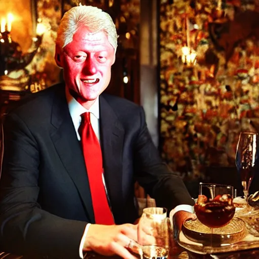 Prompt: bill clinton hanging out in the champagne room, photorealistic, high detail, dimly lit,