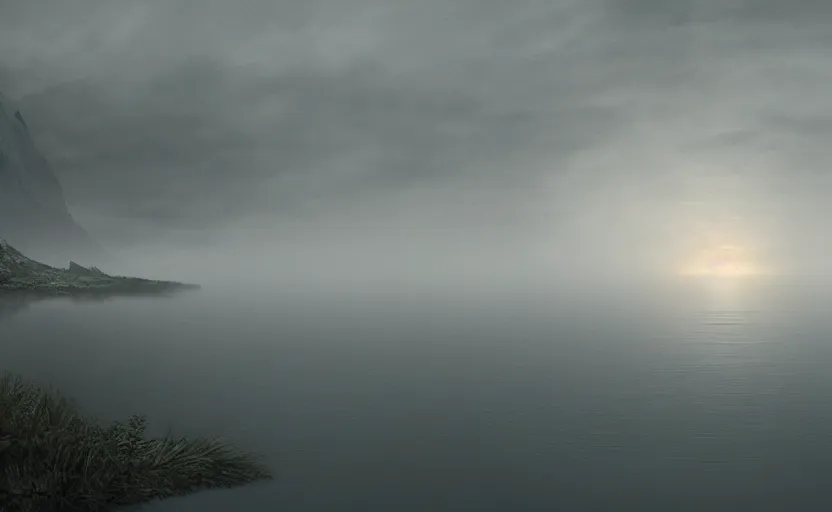 Image similar to a strange lake directed by charlie kaufman ( 2 0 0 1 ) anamorphic lenses, foggy volumetric at night, cinematic trending on artstation in the style of greg rutkowski