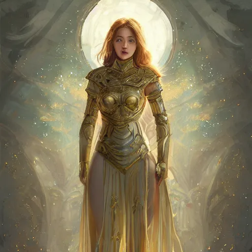 Image similar to portrait knights of Zodiac girl, white color mirror reflected armor, in ruined Agora of Athens moon night and firefly and star sparkles, ssci-fi, fantasy, intricate, very very beautiful, elegant, golden light, highly detailed, digital painting, artstation, concept art, smooth, sharp focus, illustration, art by tian zi and WLOP and alphonse mucha