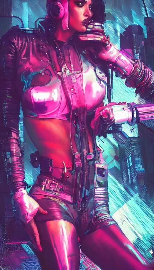 Image similar to cyberpunk pinup, sweat drops, neon hubs, 80s aesthetics, insane, intricate, highly detailed, digital painting, artstation, concept art, smooth, sharp focus, illustration, Unreal Engine 5, 8K, art by artgerm and greg rutkowski and alphonse mucha