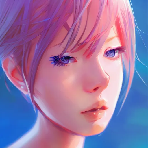 anime portrait of a girl, bikini, short pink hair, | Stable Diffusion