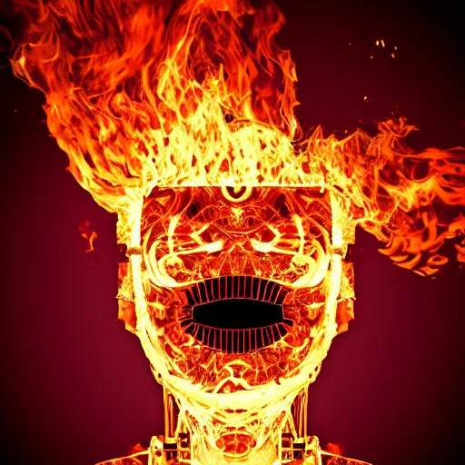 Image similar to robot face covered in flames