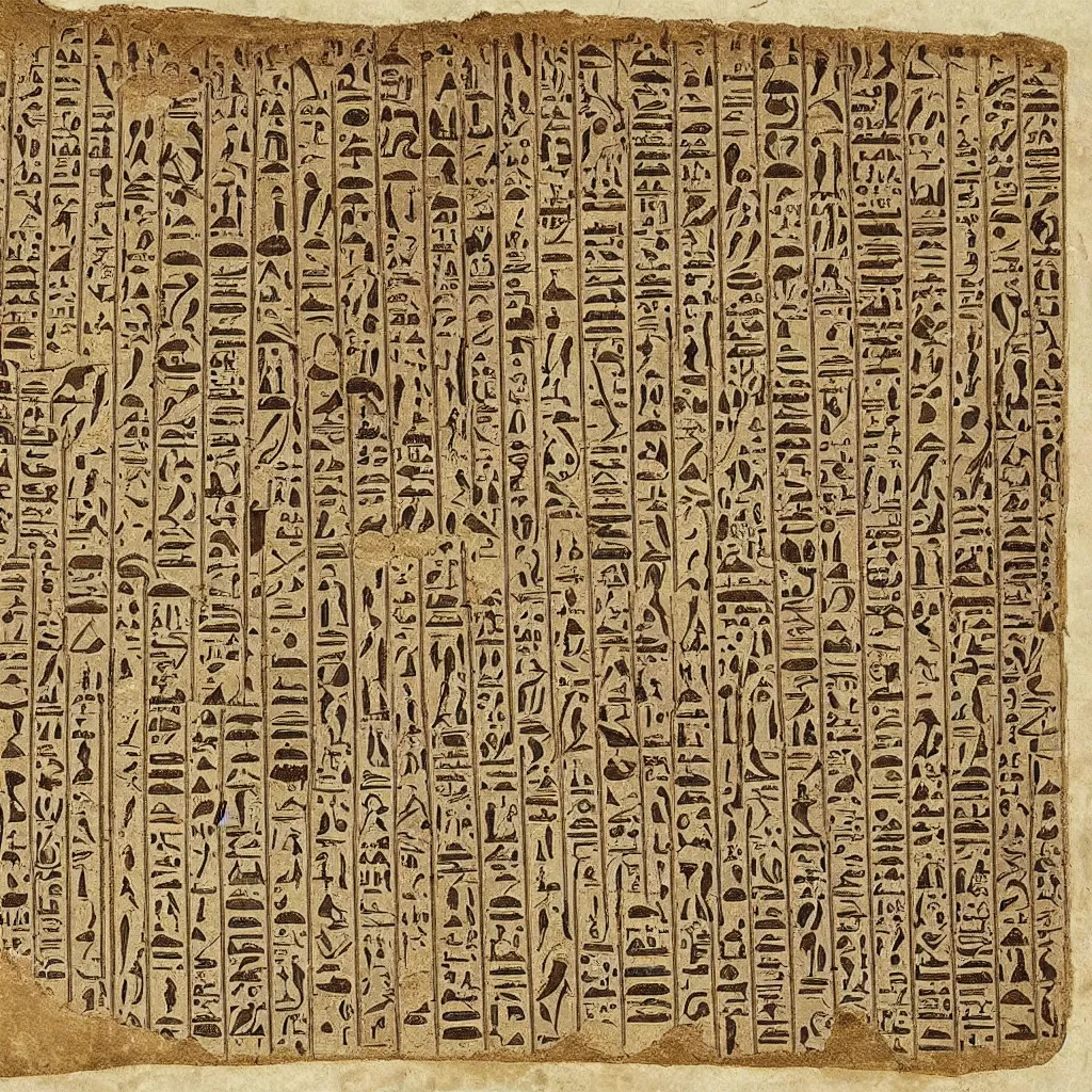 Image similar to papyrus drawing from ancient egypt showing very detailed pyramid design and construction plans, well preserved, authentic, realistic