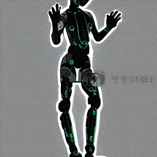 Image similar to anime style, cybernetic full body pose, teenager, dynamic lighting, tint grey background