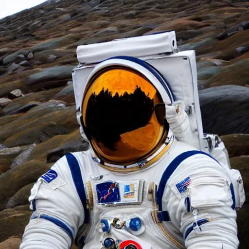 Image similar to an astronaut on Baikal lake